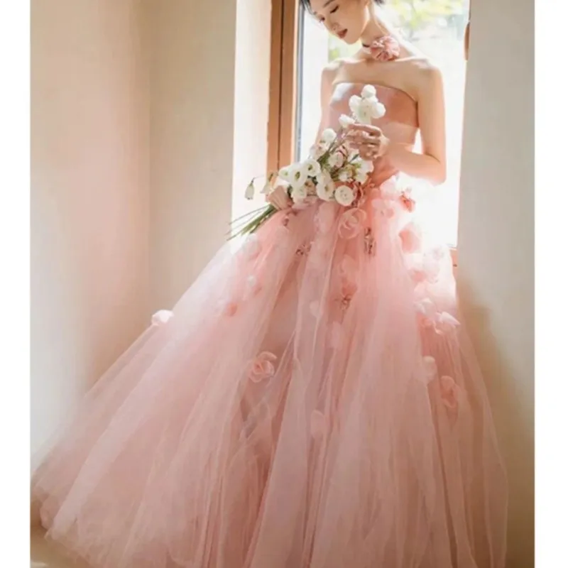 Romantic pink toasting gown Banquet host dress