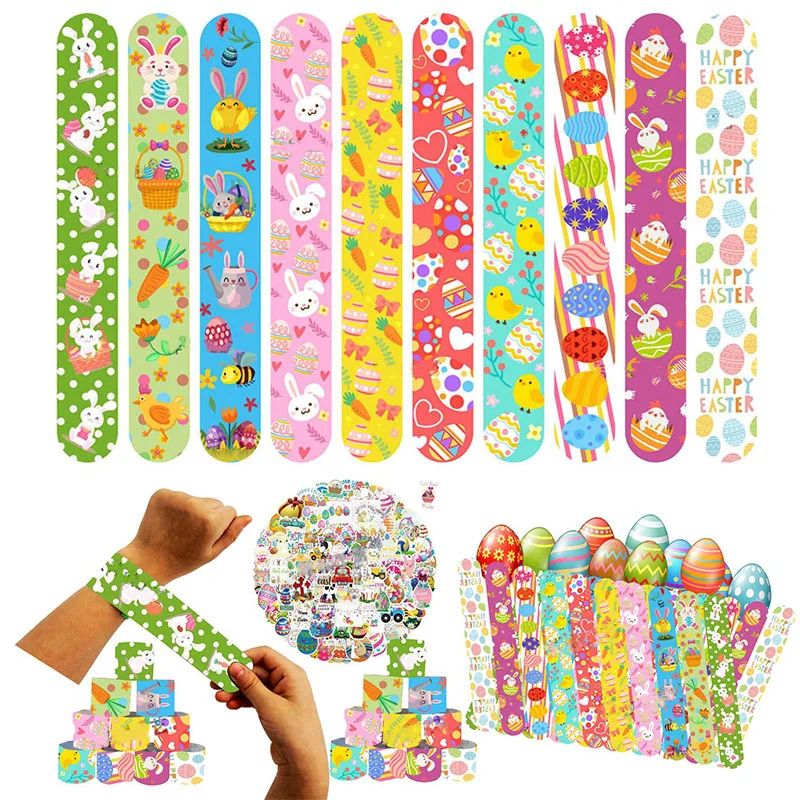 

10Pcs Cartoon Bunny Rabbit Slap Bracelets Gifts Easter Party Decoration Gifts For Kids Girls Happy Rabbit Birthday Party Favors