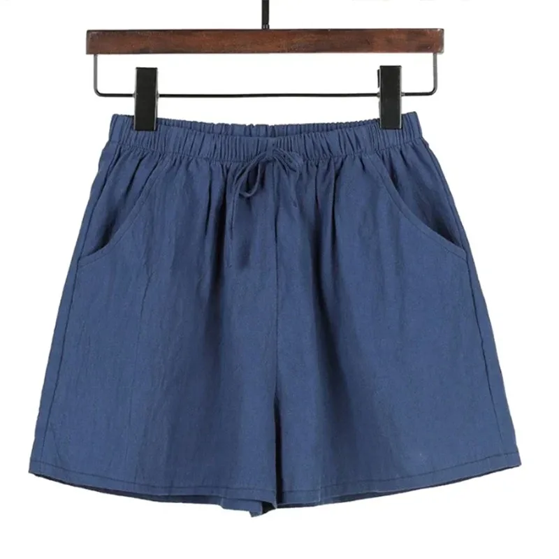 Cotton Linen Short Pants Shorts Daily Female Loose Slight Stretch Solid Color Streetwear with Pockets Breathable Casual Pants