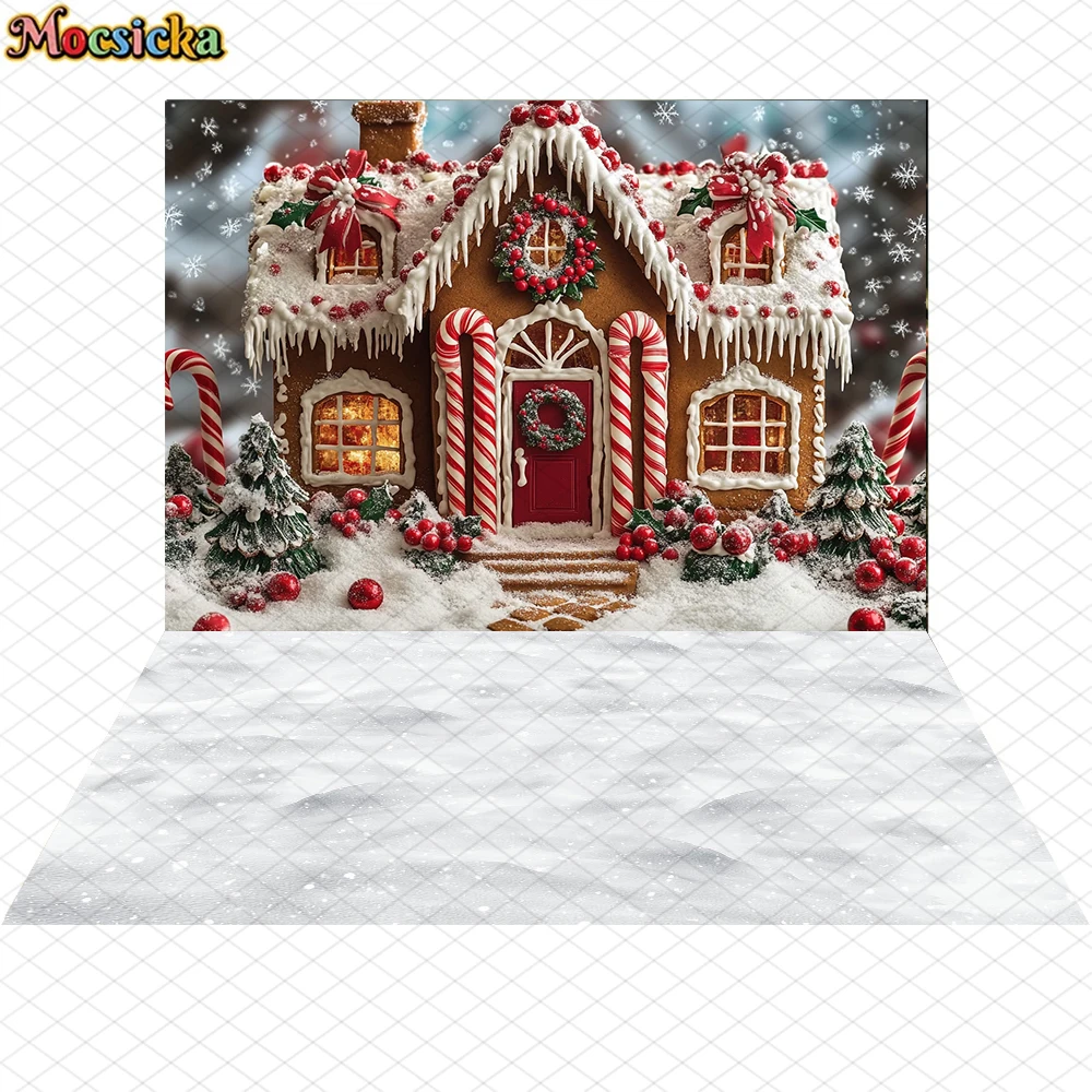 Mocsicka Christmas Background Happy New Year Party Winter Snow Xmas Tree Candy House Decor Child Photo Backdrops Birthday Banner