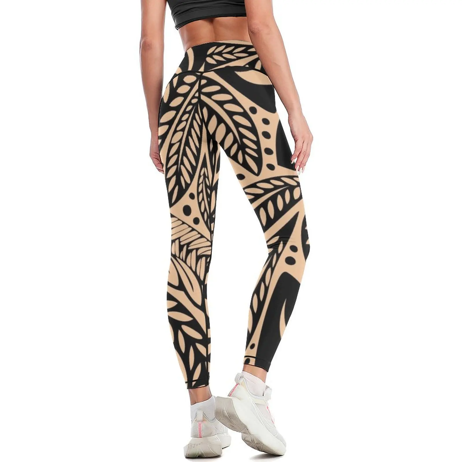 Mallas con diseño de tatuaje floral para mujer, Leggings acampanados, retro, hawaianos, polinesios, de color piel clara