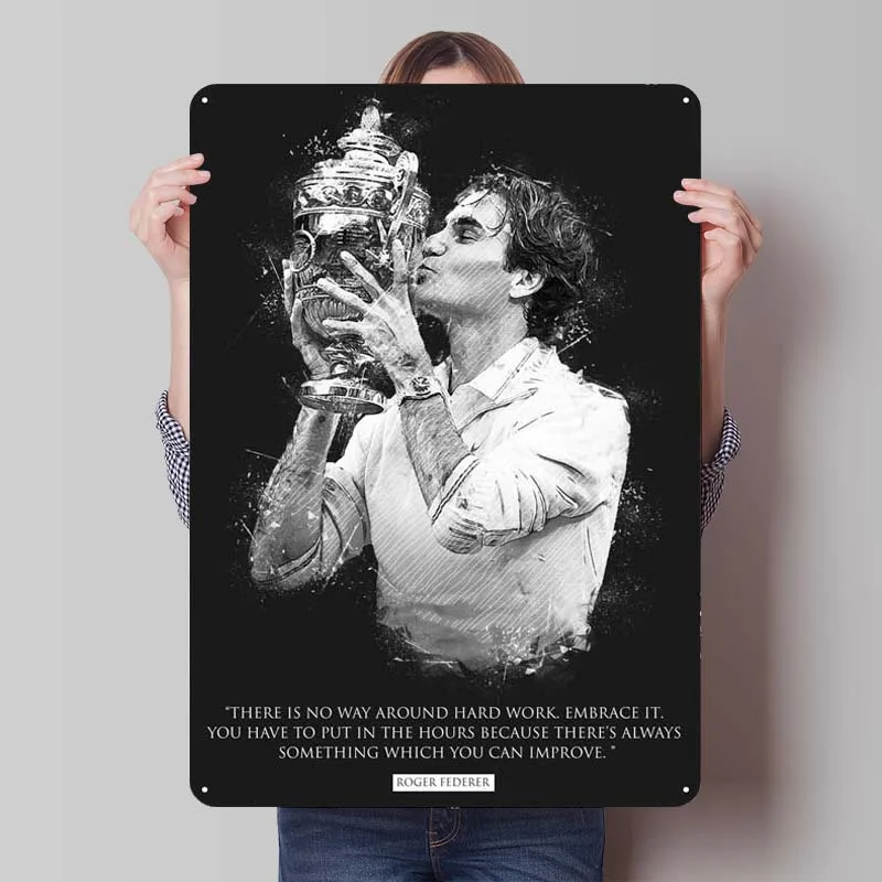 Roger Federer Quotes Tinplate Sign Sports Poster Coffee Bar Metal Sign Plaque for Wall Art Decoration Room Decor Aesthetics Home