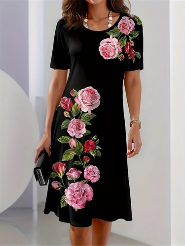 Imagen 2 del producto 2025 nueva moda Rosa peonía Floral 3D impreso vestido de mujer Casual vacaciones viajes vestidos fiesta banquete vestido mujer ropa