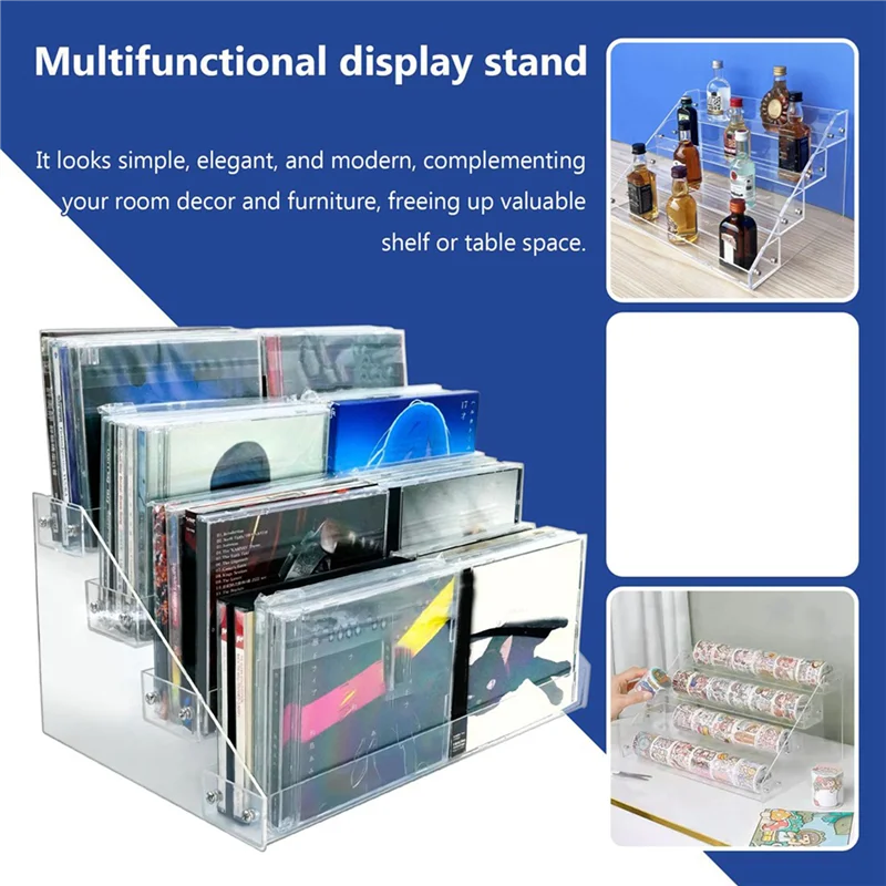 

B84B-2X 4Tier Clear Acrylic CD Holder Cascading CD Storage Rack,DVD/CD Display Rack & Vinyl Record Storage Stand
