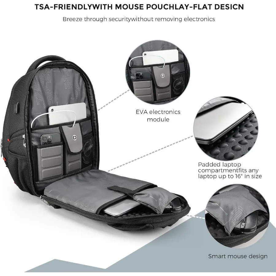 حقيبة ظهر للكمبيوتر المحمول للرجال بتصميم Swissdigital للرجال بسعة كبيرة حقيبة سفر للأعمال باللون الأسود/الأزرق J14-12