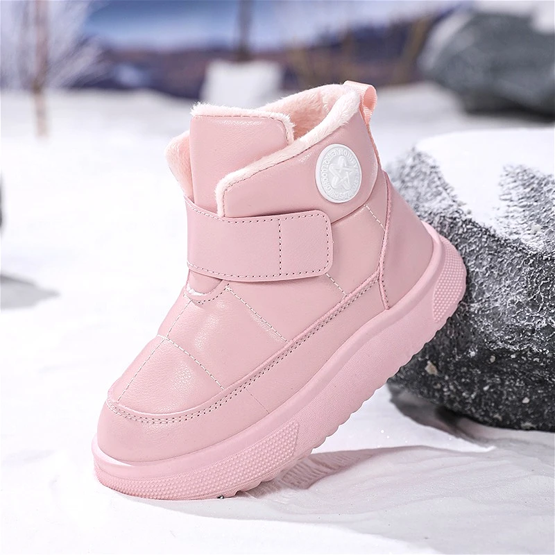 

Girls Winter Plush Warm Snow Boots Velcro Design Non-Slip Wear Resistant Kids Fashion Short Boots Childrens Casual Cotton Shoes