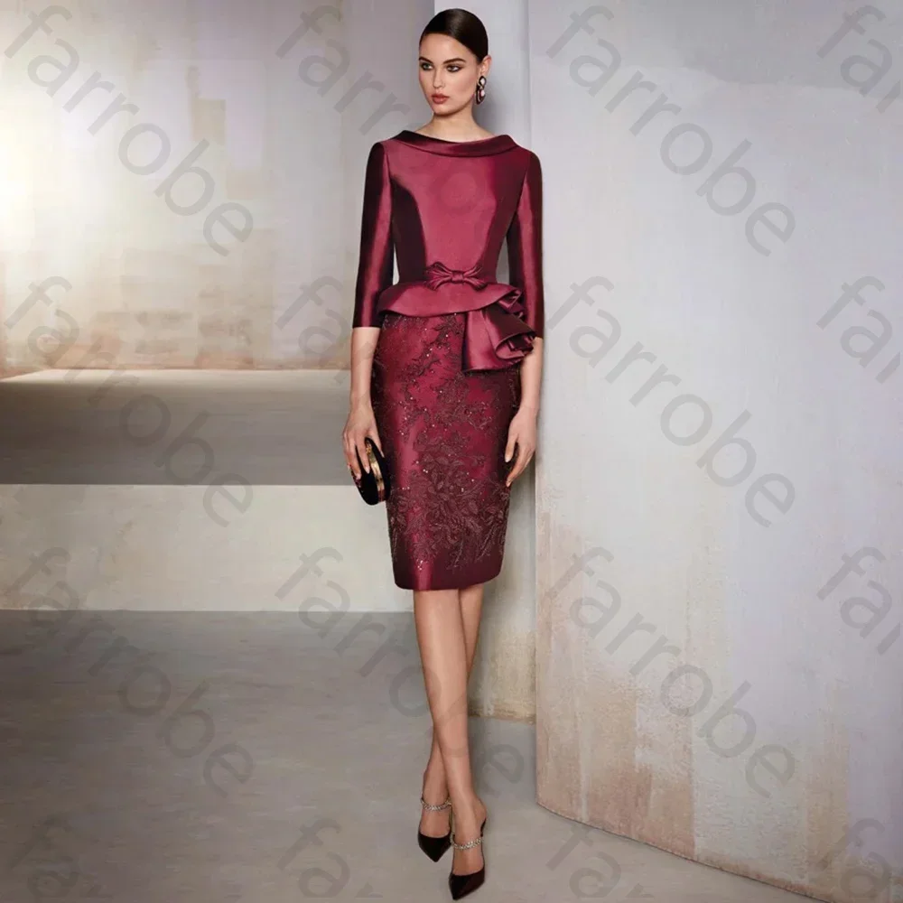

Customized Elegant Burgundy Mother Of The Bride Dresses Lace With Sleeves Beaded Cocktail Party Dresss Back Out Vestidos Formal