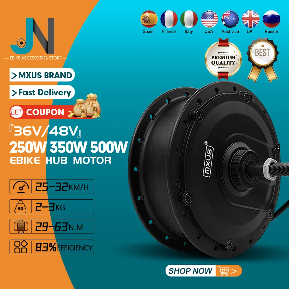 MXUS Brand Brushless Gear 250W,350W,500W Front Rear Wheel Drive Hub Motor for EBike Highquality, 36V, 48V,16-28, 29in, 700C