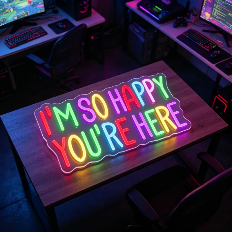 

I'm So Happy You're Here Neon Sign LED Night Light 3D Acrylic Gaming Room Decor Colorful USB Desk Lamp Mood Light Gift