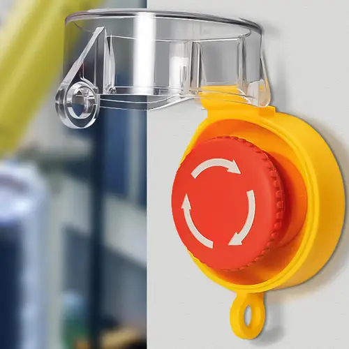 Imagen 2 del producto Cubierta de botón de emergencia de 42mm, cubierta protectora de interruptor de arranque y parada, tapa de accesorio impermeable a prueba de polvo, F22-08 amarillo transparente