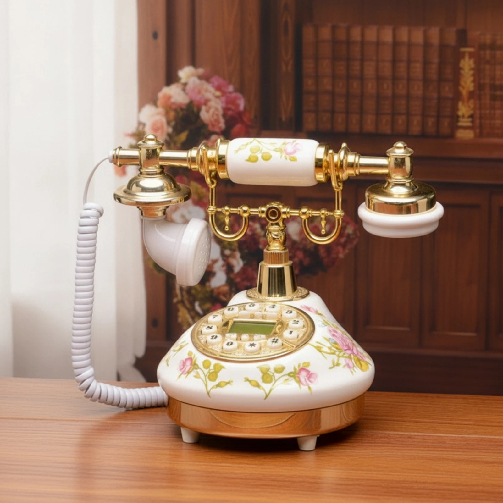 Ceramic Telephone Floral Vintage Landline Phone Retro Telephone Decorative Vintage Phone Antique for Living Room, Home Office view 4