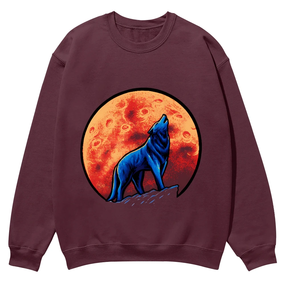 Red Moon Wolf Howl Trendy Graphic Sweatshirt,Cusal Sweatshirt,Trendy Long Sleeve Shirt,Comfort Colors Sweater,Unisex Sweatshirt