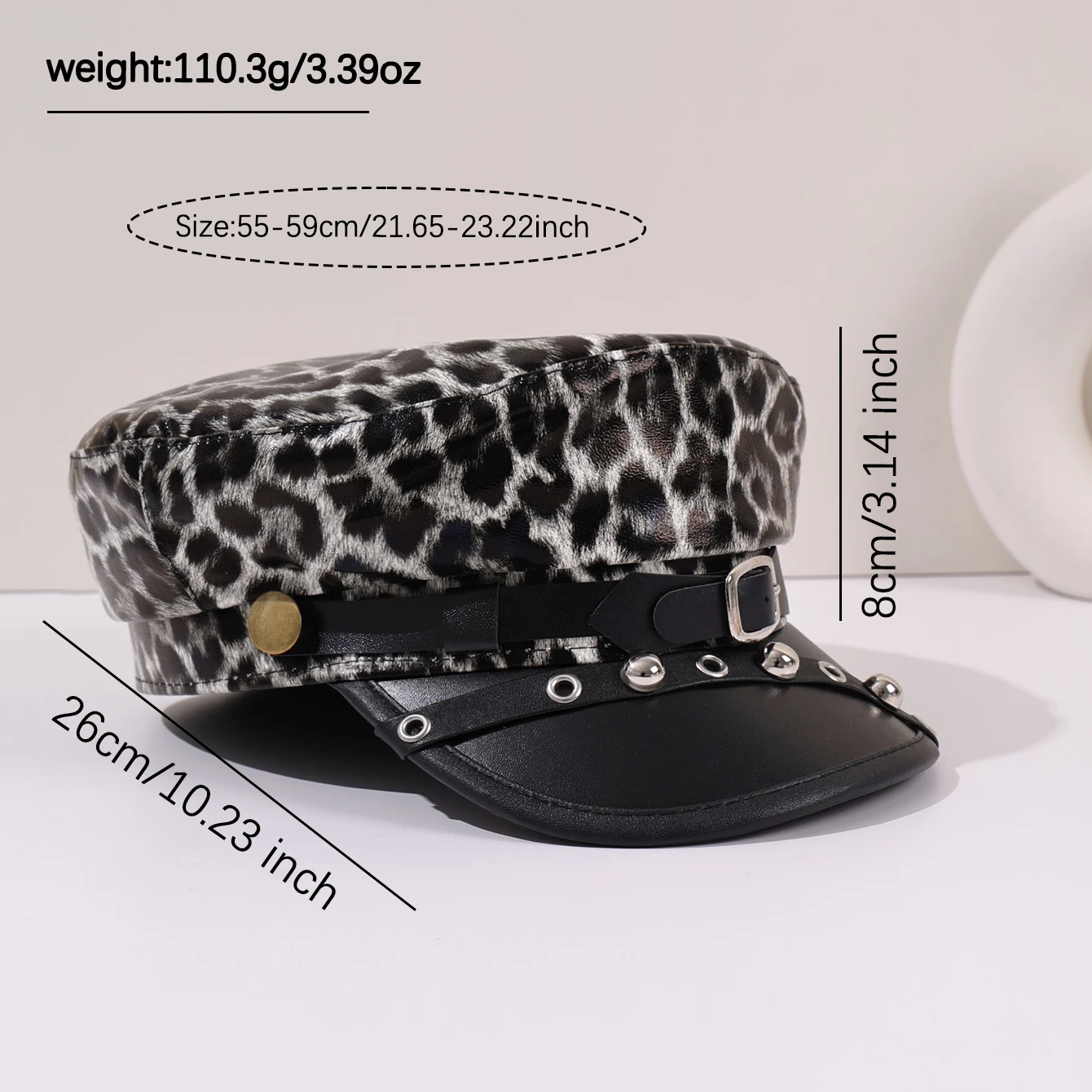 الشارع الساخن فتاة نمط برشام حزام الديكور ليوبارد نمط قبعة مسطحة الإناث الرجعية شخصية قبعة مثمنة #6