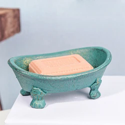 Cast Iron Soap Dish Footed Boat Gold Green Handmade Home Garden Decor Heavy Metal Storage Tray Antique Bathroom Accessories