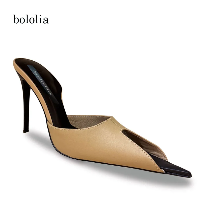 

High Quality Sexy Red Tongue Mules Stiletto Slippers Designer Slip on Genuine Leather High Heels Fashionable Women's Sandals