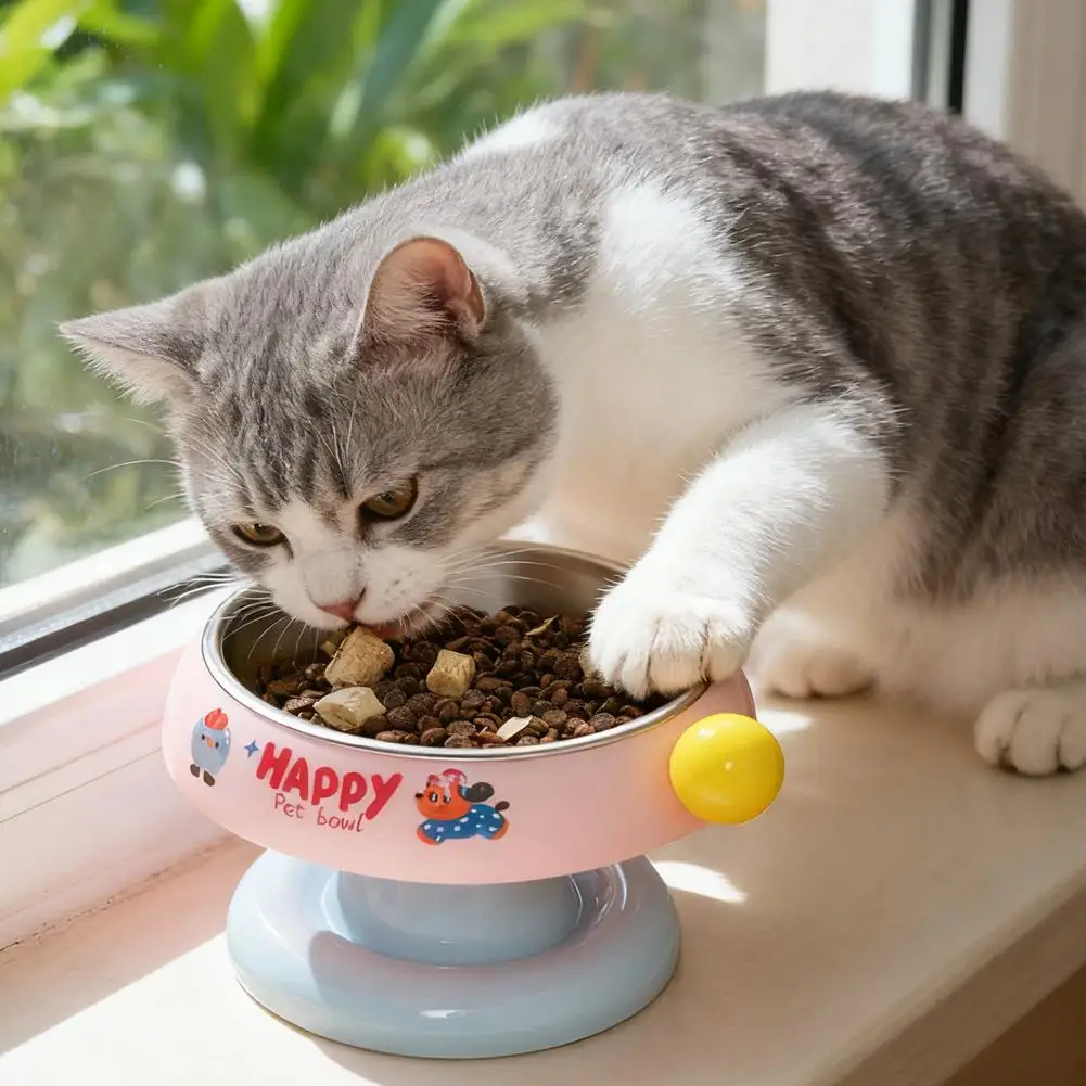 

Милая миска для домашних животных, защита шеи, миска для домашних животных, миска с ярким узором, кормушка для защиты шеи, одиночные мультяшные принадлежности для домашних животных Q0P8