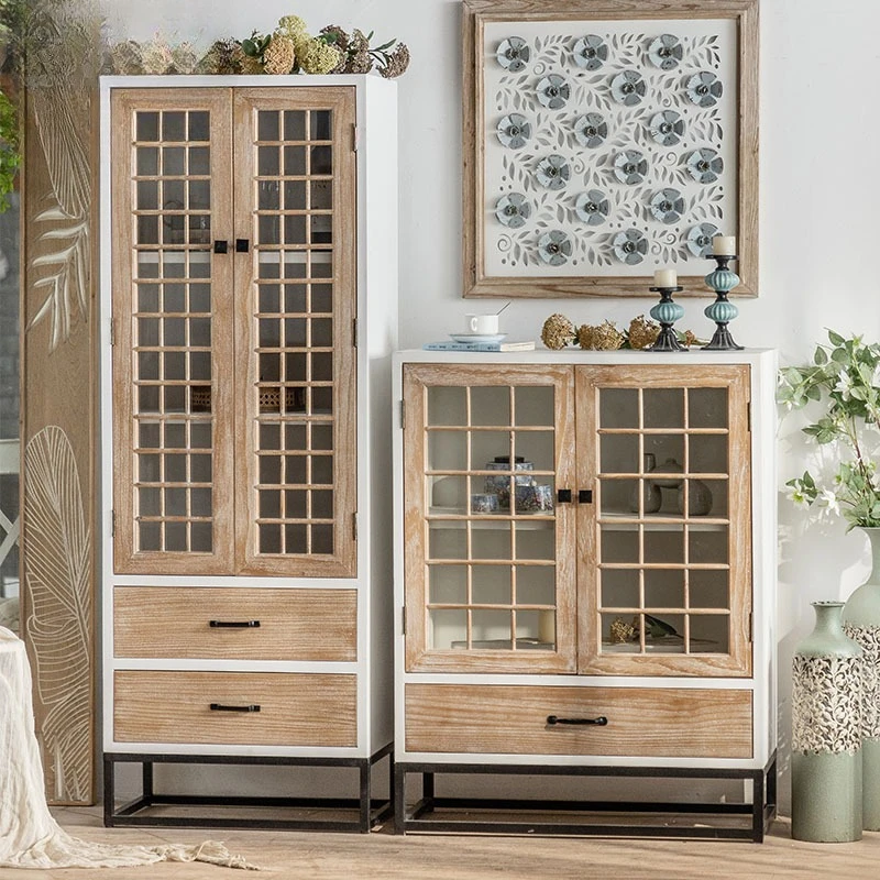 

Шкафчик из цельного дерева в американском стиле ретро, чайный шкаф для хранения в гостиной, ваби-**** ветер, шкаф для украшения дома в фойе виллы