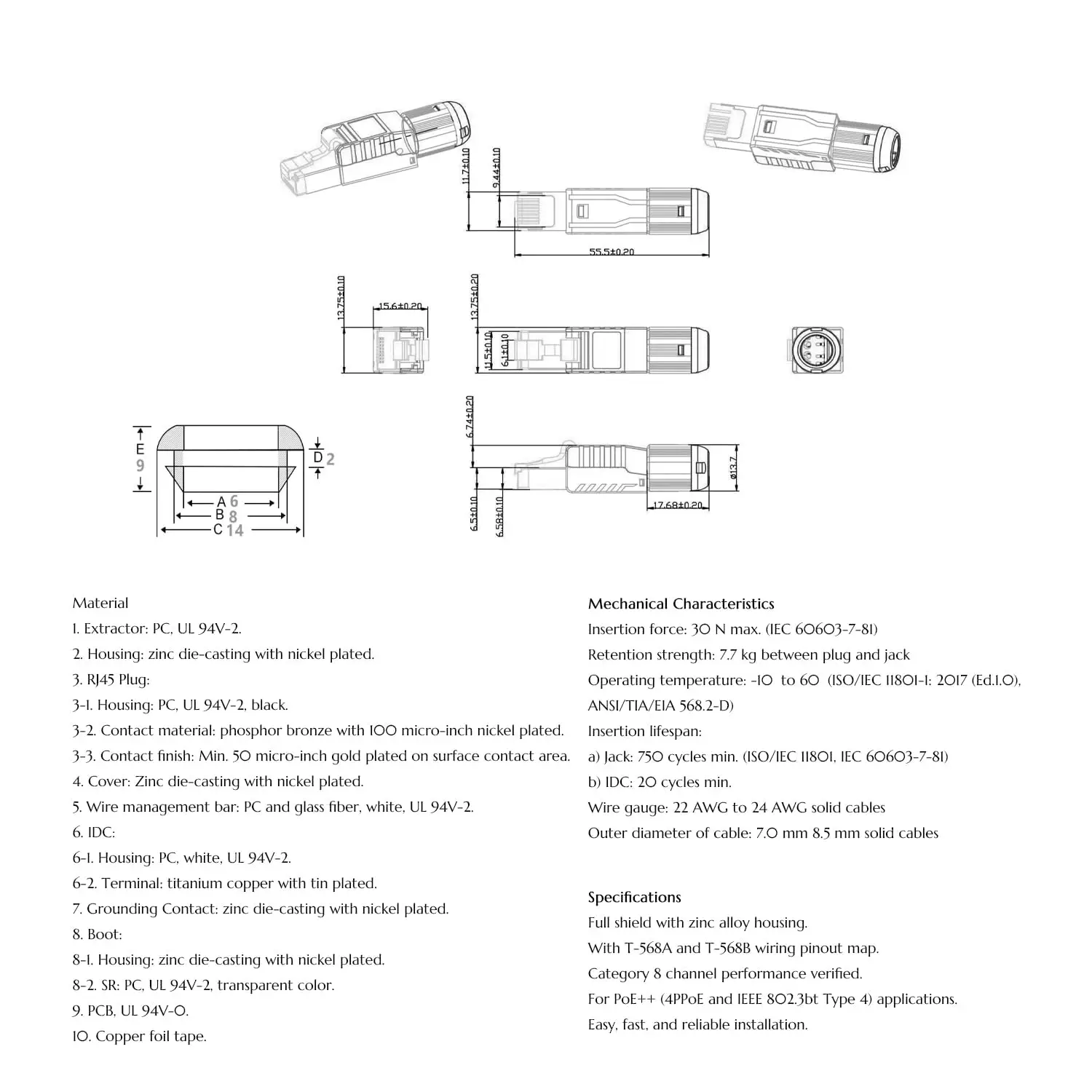 ZoeRax RJ45-Steckverbinder, werkzeuglos, Cat8 CAT7 CAT6A, Cat 8 Field Termination Plug, abgeschirmte RJ45-Modularstecker für 2000 MHz 40 G – Detail 6