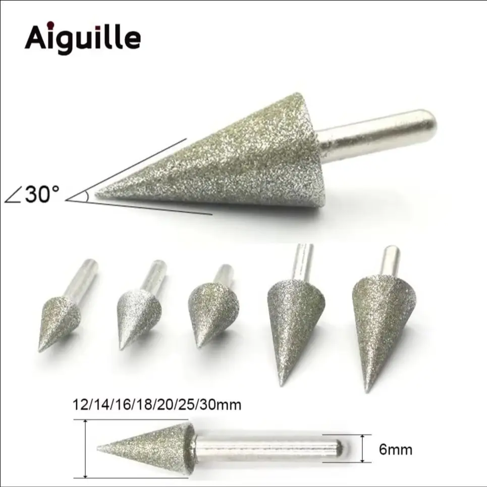 30 Degree Diamond Grinding Point Conical Burr 80Grit for Stone Metal Working Peeling Point Tool