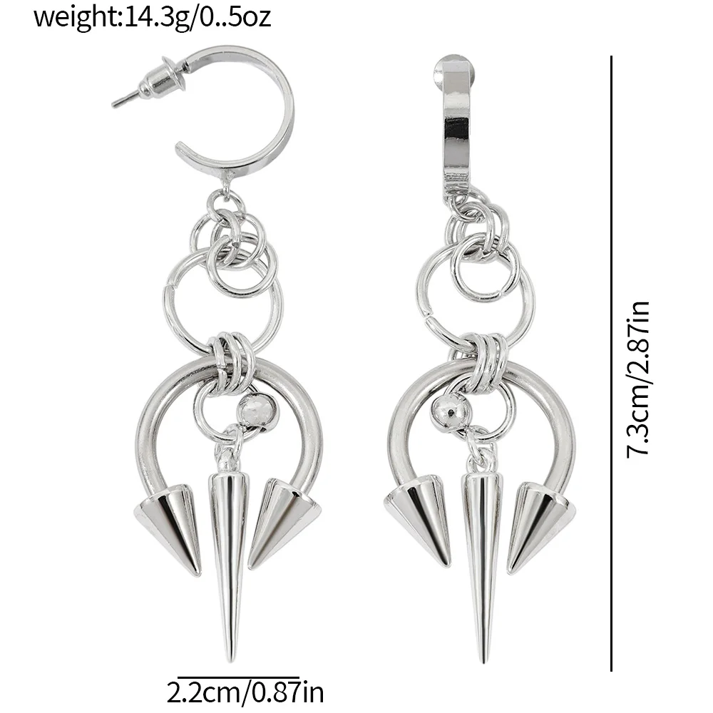 Women’s Korean Fashion Punk Goth Earrings Stitched Rivet Design Chain Dangle Rock Jewelry Trendy Charms Hip Hop Street Accessory