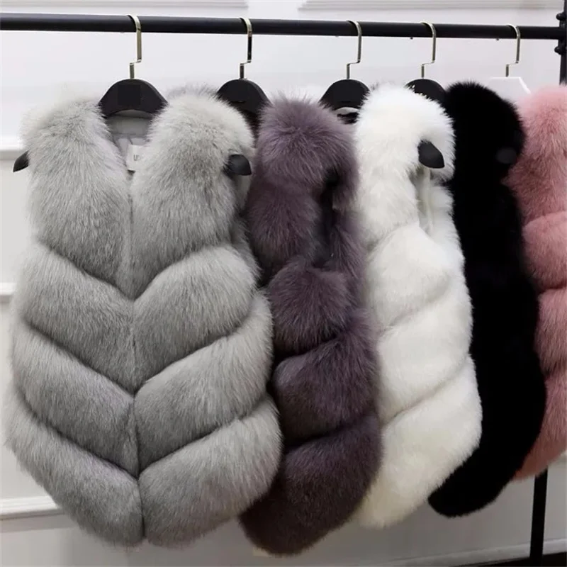 New Faux Fox Fur Vest Women Short Faux Fur Vests Coat Fur Gilet Autumn Winter Overcoat  Female Sleeveless Jacket Waistcoat Tops