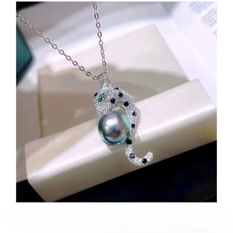

HOT AAAAA10-11MM GENUINE TAHITIAN BLACK ROUND WOMEN'S PEARL PENDANT NECKLACE 18 INCH 925 SILVER