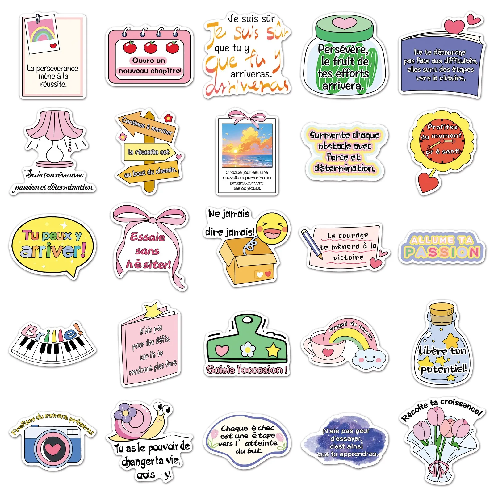 10/50 Uds. Pegatinas de grafiti con palabras de texto inspiradoras francesas, calcomanías creativas de frases positivas, cuaderno DIY, pegatina para nevera y portátil