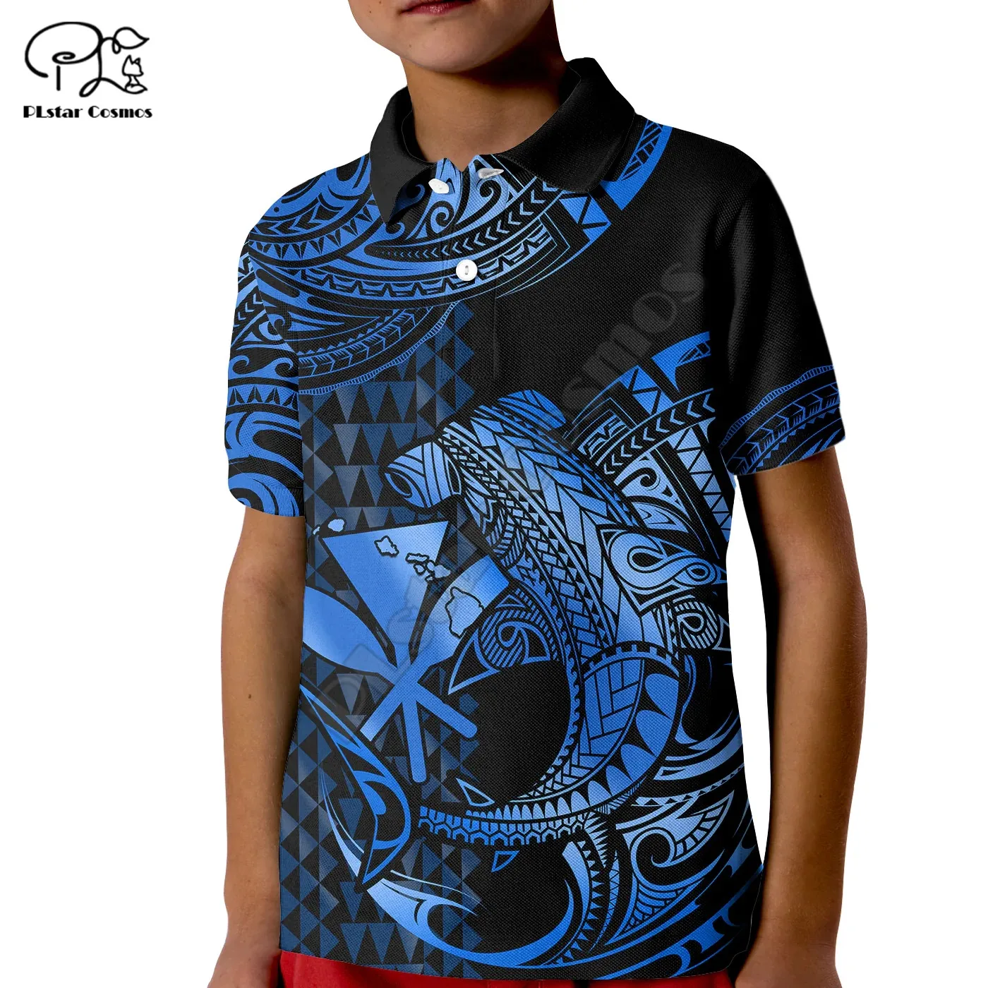 Custom Personalised Hawaii Hammerhead Shark Kid Polo Shirt Polynesian Kakau With Kanaka 3D Printed Polo Shirts Summer Tees Tops