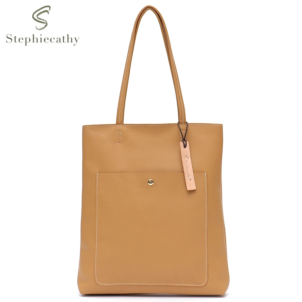 SC Cow Leather Laptop Files Big Tote Work Bag for Women Daily Large Flat Over Shoulder Bags Casual Cowhide Shopping Handbags