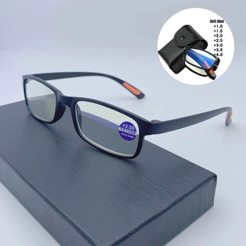 

Unisex Portable Reading Glasses with Box Vintage Blue Light Blocking Eyewear Men Women Foldable Square Frame Presbyopia Eyeglass