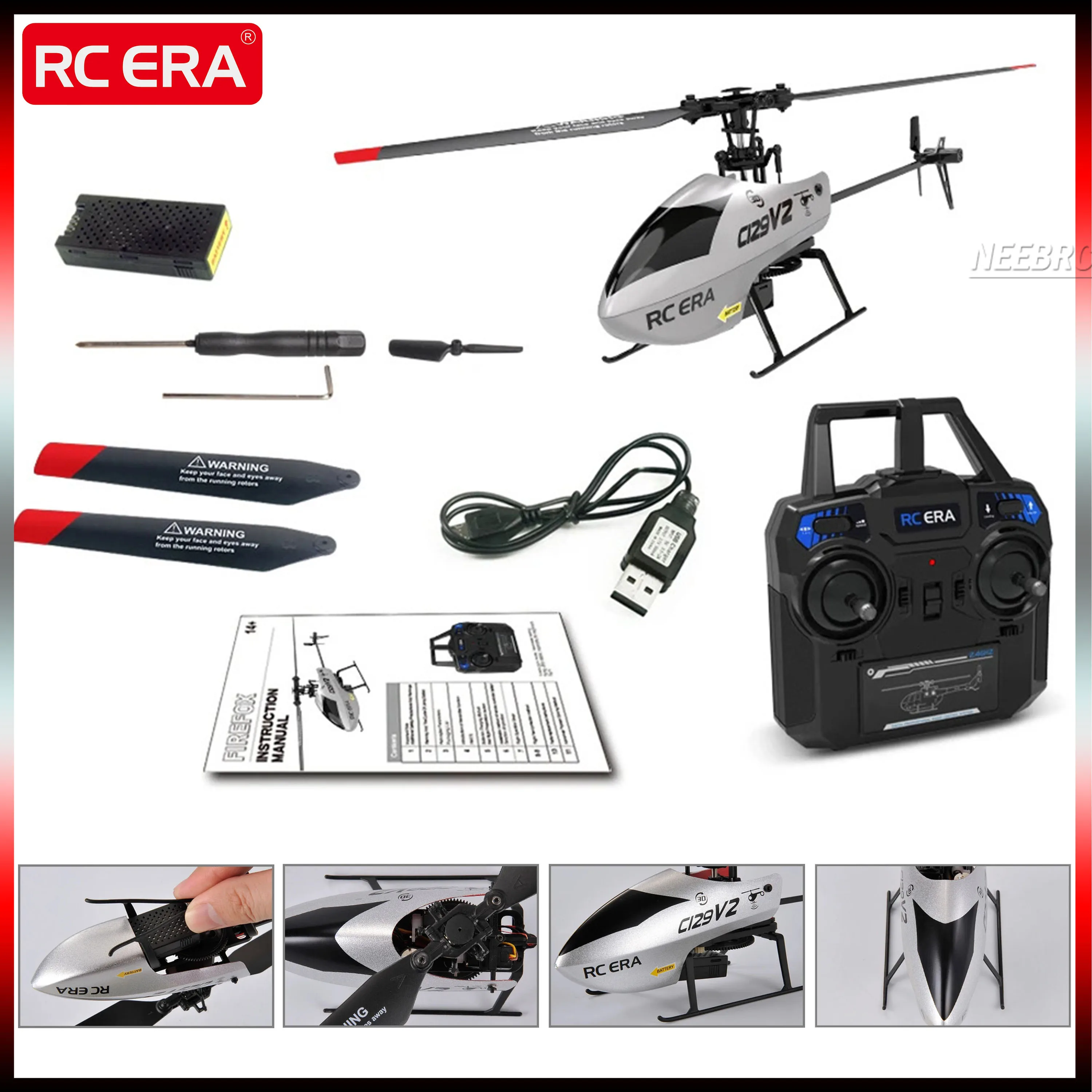 C129 V2 RC Helicopter RTF 6-axis Gyroscope One-key Take-off/landing 6G Mode 4CH Transmitter 3.7V Battery Coreless Motor Part