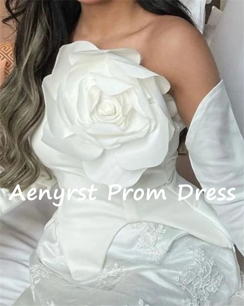 Aenyrst 3D Flowers Lace Strapless Dubai Prom Dresses A Line Long Sleeves Evening Gowns customized Appliques Birthday Party Dress