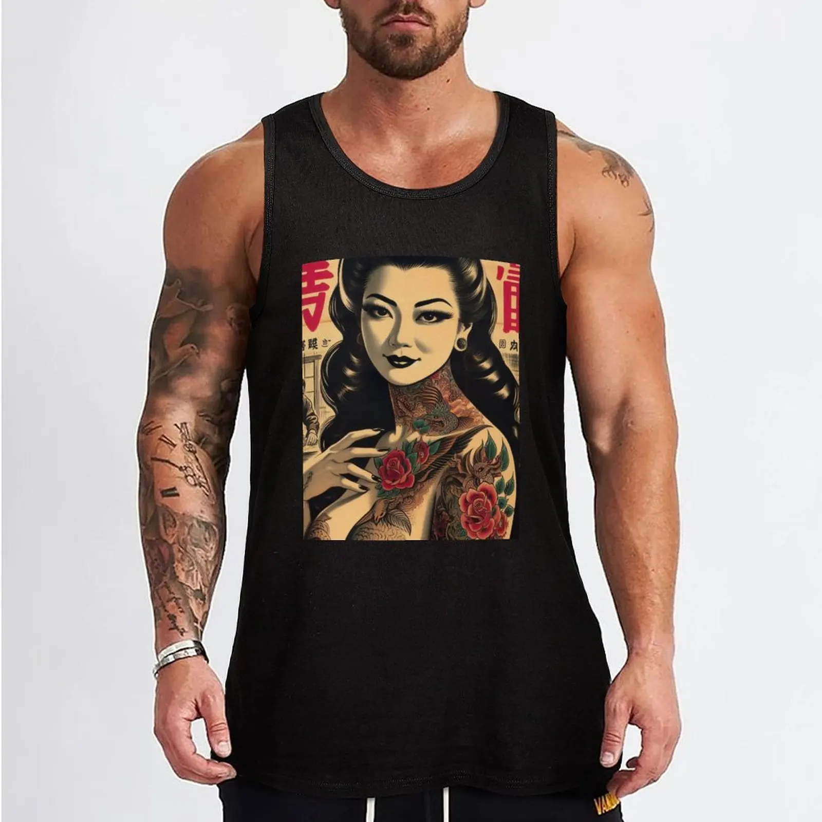 Retro Japanese Tattoo Girl Tank Top best selling products Gym man cotton t-shirts man