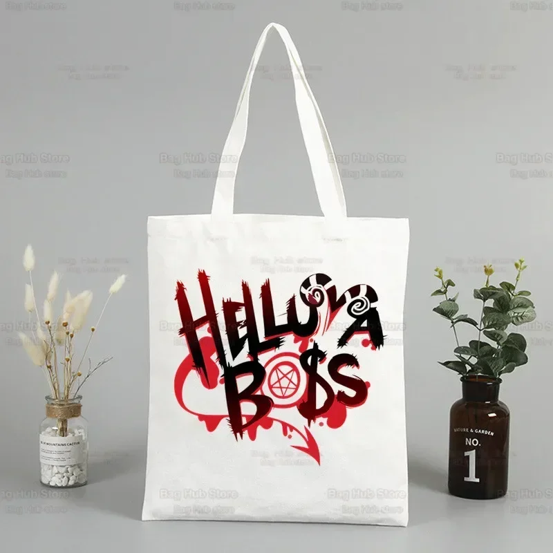 Helluva Boss Women Canvas Tote Bag Eco Shopping Bag Large Shoulder Bag Women Foldable Harajuku Comedy Cartoon Shopper Bag