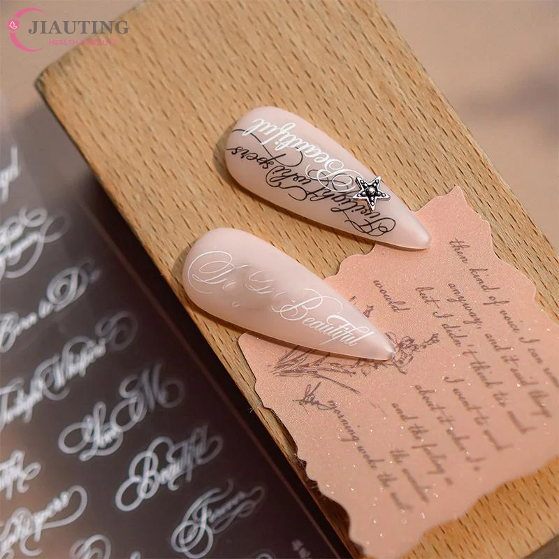 Black White English Letter Nail Stickers Self Adhesive Nails Decoration Decals DIY French Nails Design Sticker Manicure
