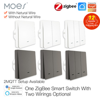 MOES Smart Light Switch Tuya ZigBee No Neutral Wire No Capacitor Needed Smart Life 2/3 Way Works with Alexa Google Home 2mqtt