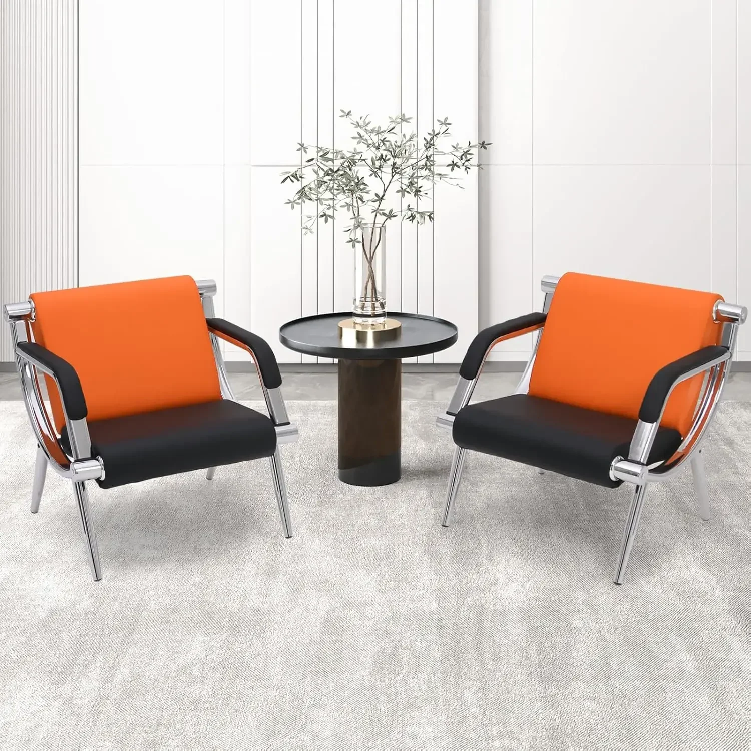 Lobby Conference Reception Chairs, Office Guest Seating for Clinic,Airport,Hospital,Barber,Salon,Bank(Orange&Black, 2)