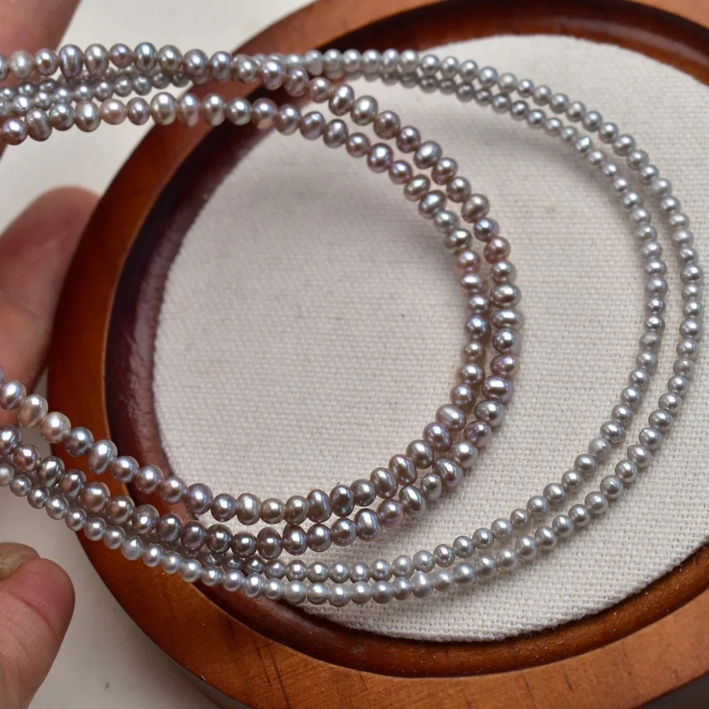2–3 mm graue Perlen, rund, natürliche Süßwasserperlen, 100 % lose Perlen für die Herstellung von DIY-Schmuck, Armbändern, Halsketten, Zubehör