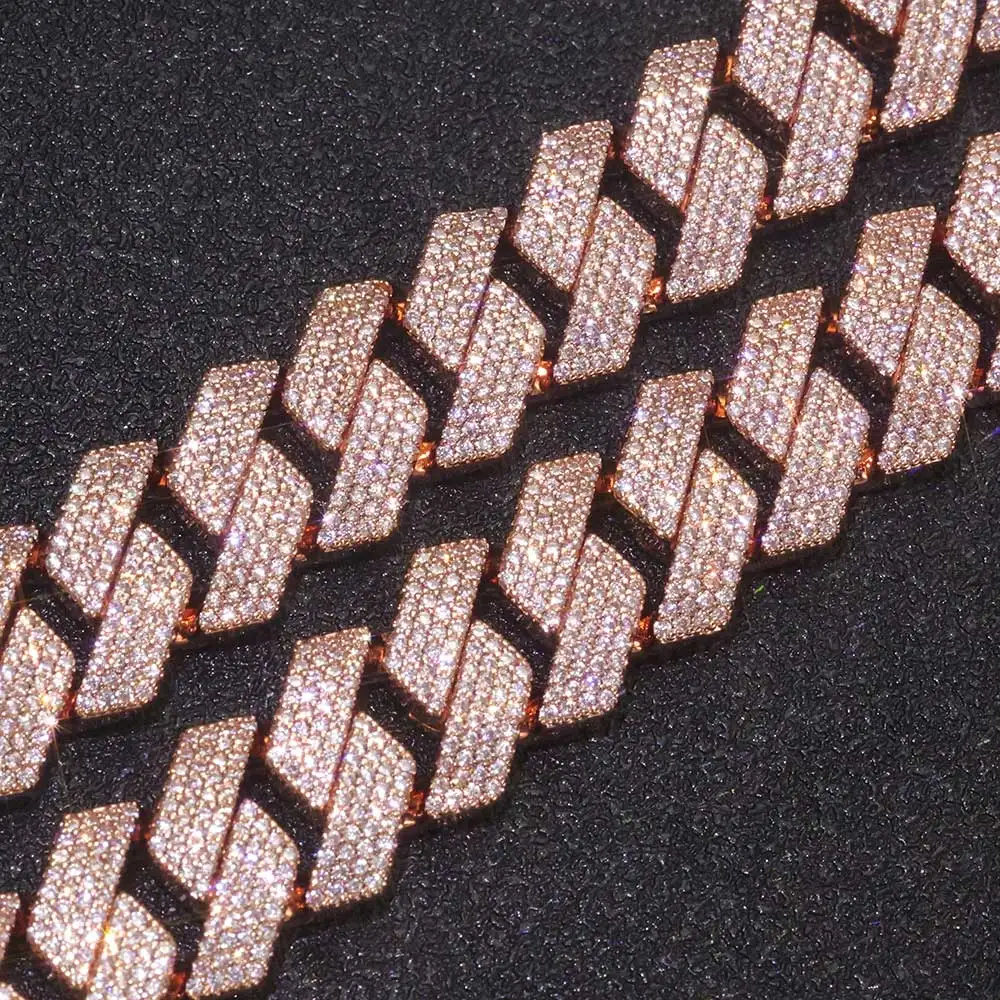 Rose Gold-Plated Women's Bracelet Hip Hop Cuban Chain 15mm 4 Rows Shining Cubic Zirconia Chain Men's Festival Jewelry