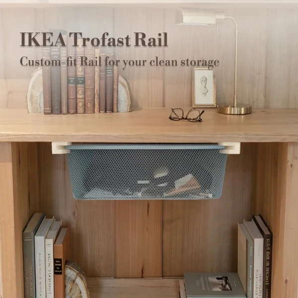 Soporte de Riel Impreso en 3D Compatible con IKEA TROFAST, Cesta de Almacenamiento Bajo Mueble, Riel Deslizante, Organizador de Cajones Bajo Estante Personalizado