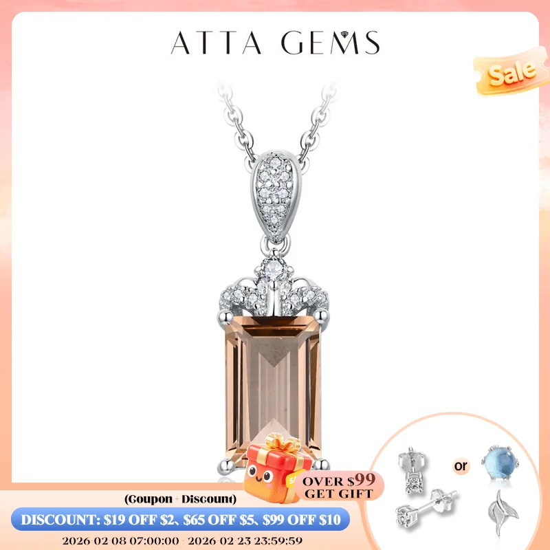 

ATTAGEMS 2024 Luxury Baguette Cut 11*7 925 Sterling Silver Morganite Necklace for Women With Certificed High Quality New Jewelry