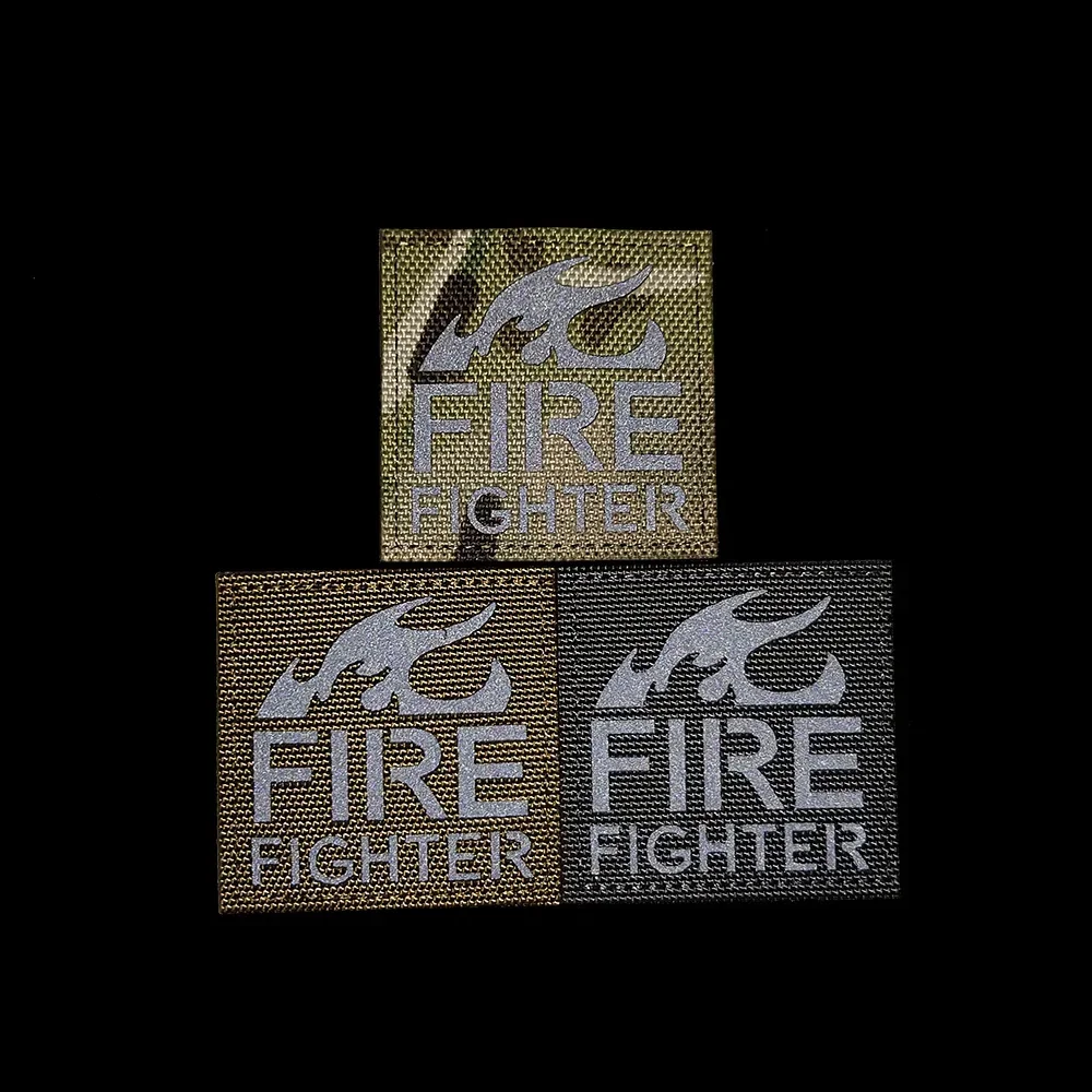 FIRE Mini Reflective Magic Sticker Glow in the Dark Firefighter Fire Fighter Rescue Team Tag Hook and Loop Military Patches Ring