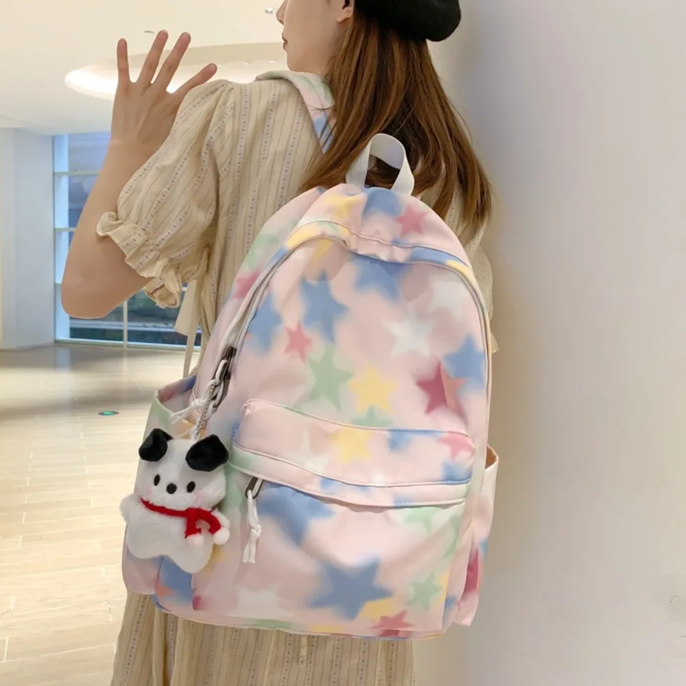 Star Printed Students Backpack Fashion Large Capacity Nylon Women Backpack Zipper Shoulder Bag Outdoor