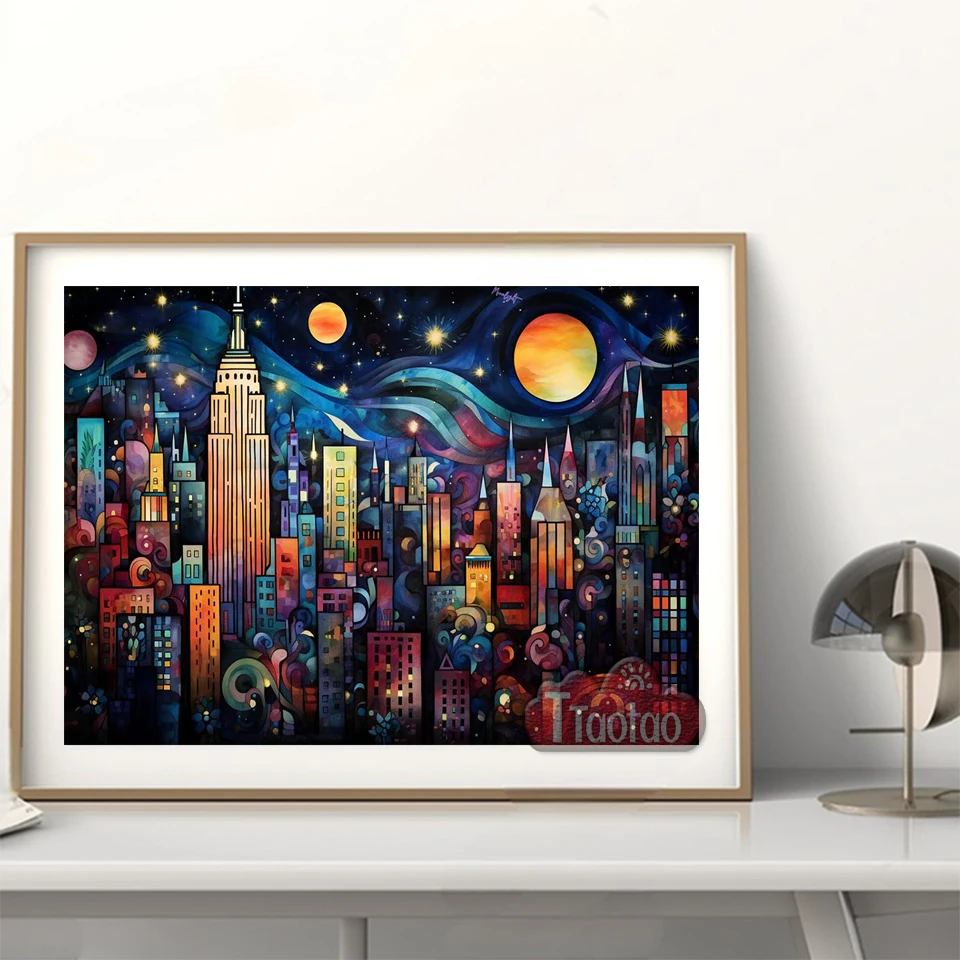 5D Abstract City Building Landscape Diamond Painting DIY Rhinestone Cross Stitch Full Square Round Mosaic Puzzle Wall Poster