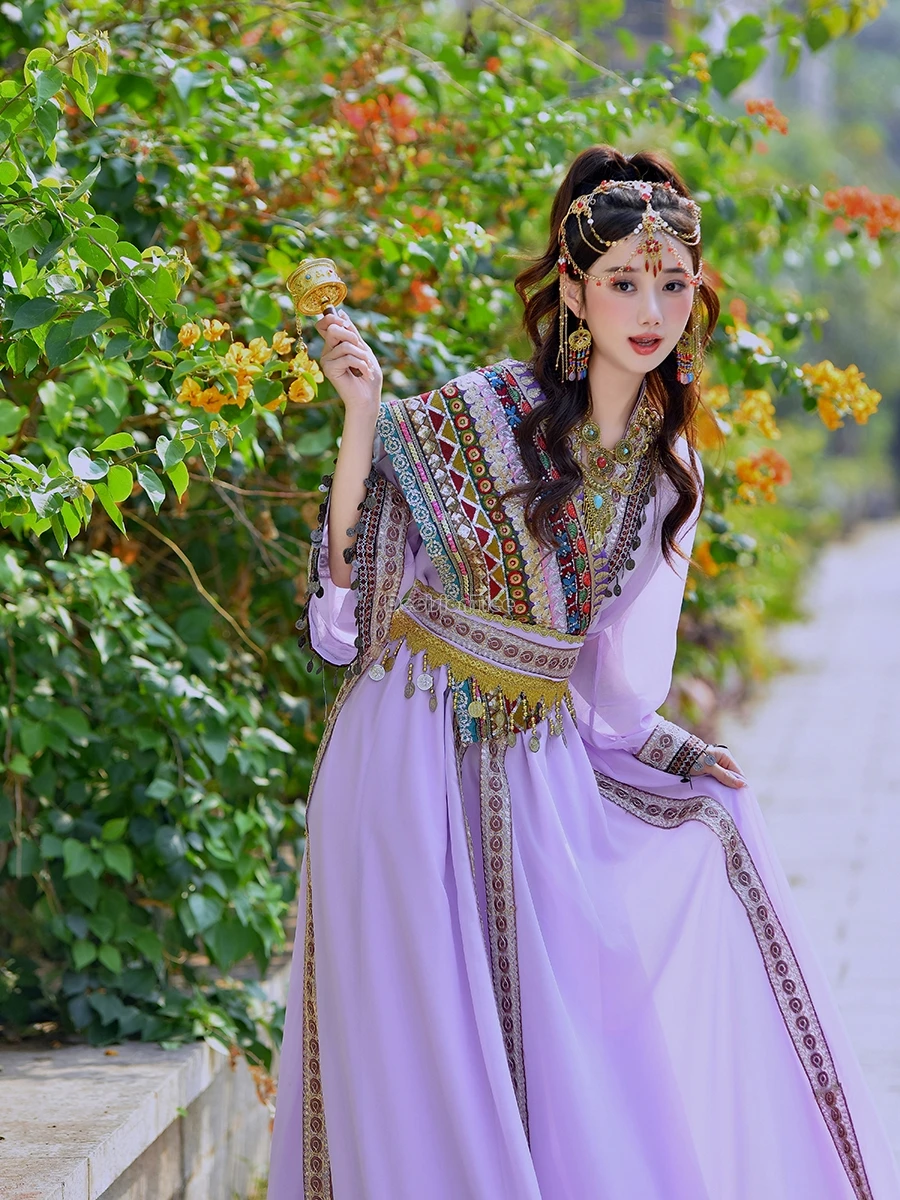 

2024 chinese western region style ancient princess national costume travel photography costume dress elegant embroidery set t001