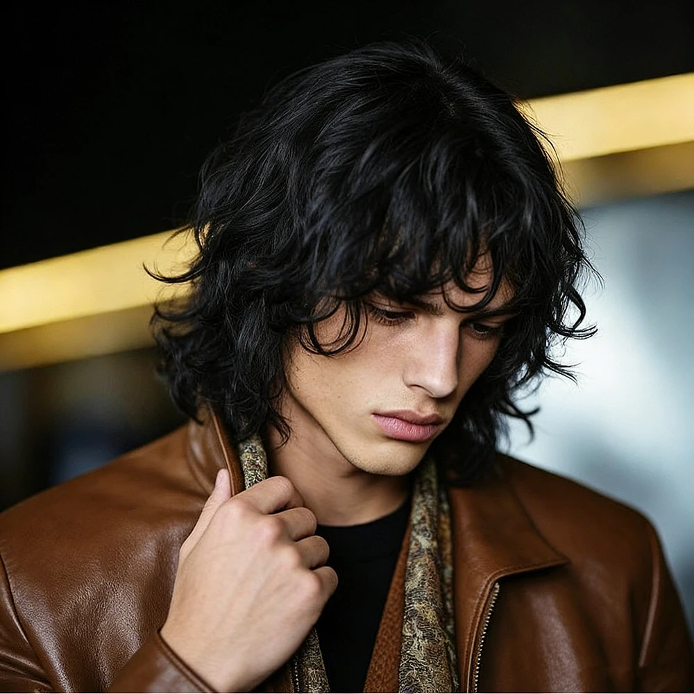 Peruca Curta de 8 Polegadas com Corte Pixie e Franja para Homens, Peruca de Cabelo Humano Liso com Rabo de Lobo, Fabricada à Máquina Bazilian Hari