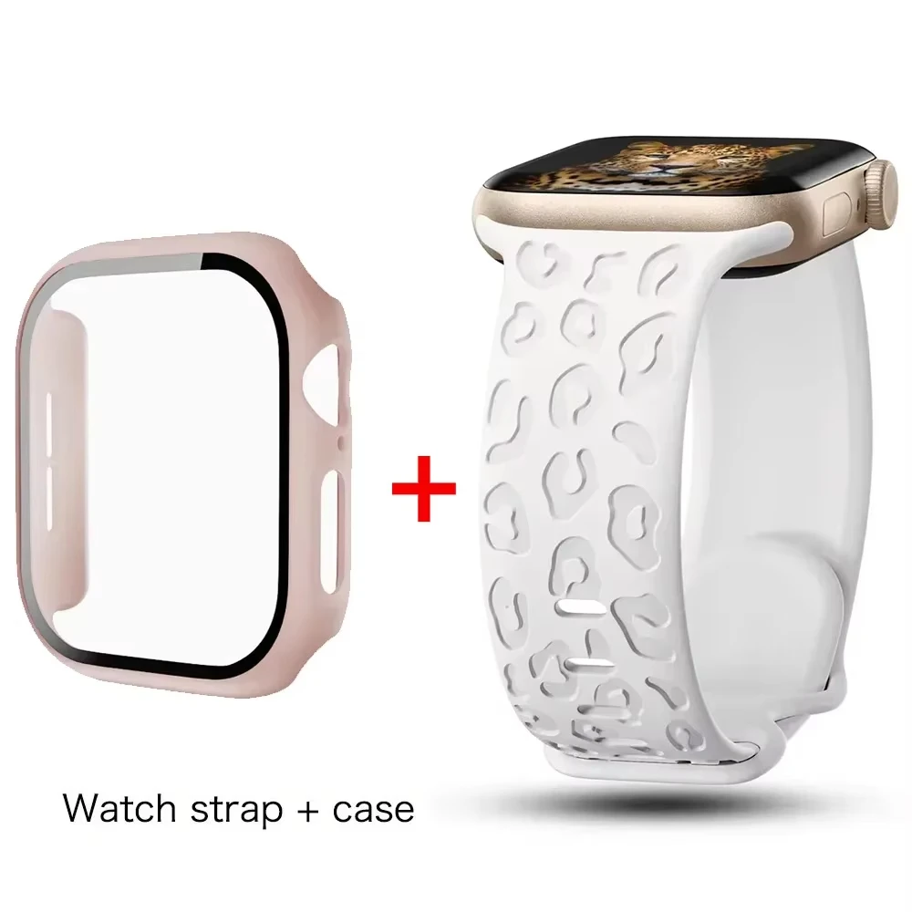 Glass+Case+Strap for Apple Watch Band 45mm 44mm 41mm 40mm Engraved Leopard belt for Apple IWatch Series 10 8 7 6 SE 5 46mm 42mm view 6