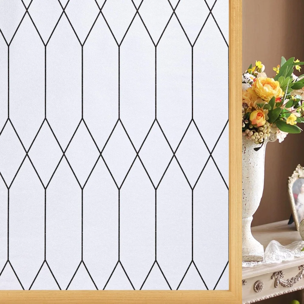 FANCY FIX Privacy Window Film White Frosted Window Film Static Adsorption Moroccan Lattice Decoration Sunscreen UV Protection