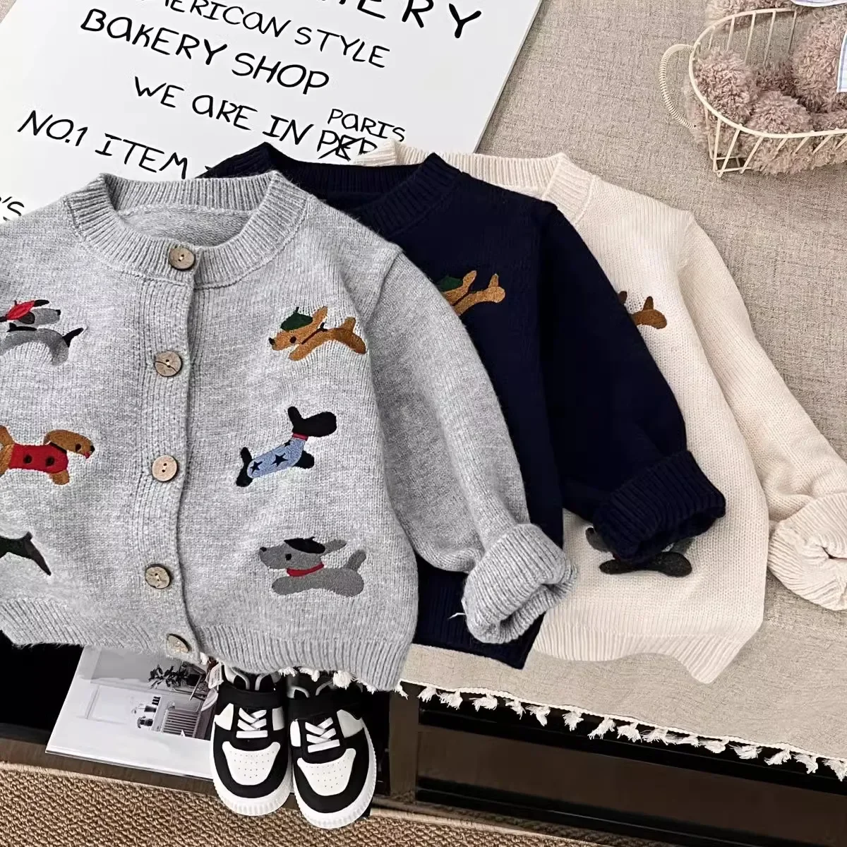 

Kids Western-Style Children's Cardigan Sweater Spring Autumn New Cartoon Dog Design Boy Girl Jacket