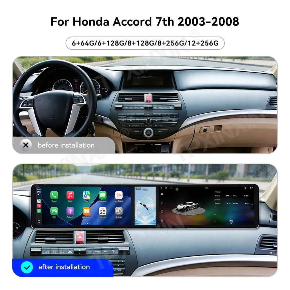12.3+12.3 Inch Screen Car Radio For Honda Accord 7th 2003-2008 Android Auto GPS Navigation Multimedia Stereo Receiver Head Unit